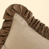 Velvet Ruffle Linen Pillow | Chocolate