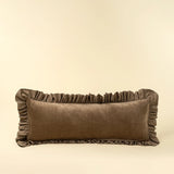 Velvet Ruffle Linen Pillow | Chocolate