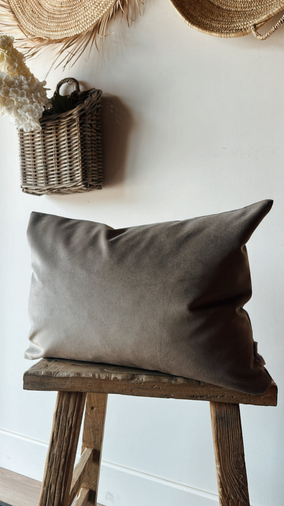 Taupe Velvet Pillow With Feather Insert