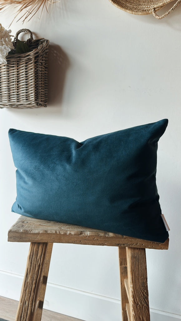 Blue velvet Pillow with Feather Insert