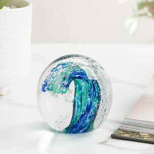 Blue Wave Glass Ball Paperweight