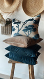 Blue velvet Pillow with Feather Insert