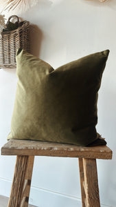 Velvet Pillow with Down Insert | Olive