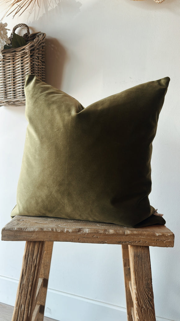 Velvet Pillow with Down Insert | Olive