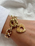 Gold Chunky Chain Bracelet with Heart Charm