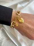 Gold Chunky Heart Charm Bracelet & "love" bar