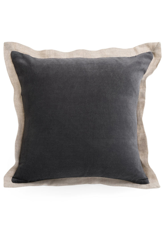 Velvet Linen Cushion | Dark Grey- Natural