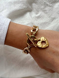 Gold Chunky Chain Bracelet with Heart Charm