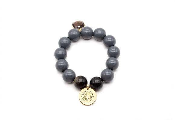 Mala Wooden Beads Bracelet | Grey Velvet