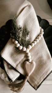 Paulownia Wood Beads with Heart and Jute Tassel