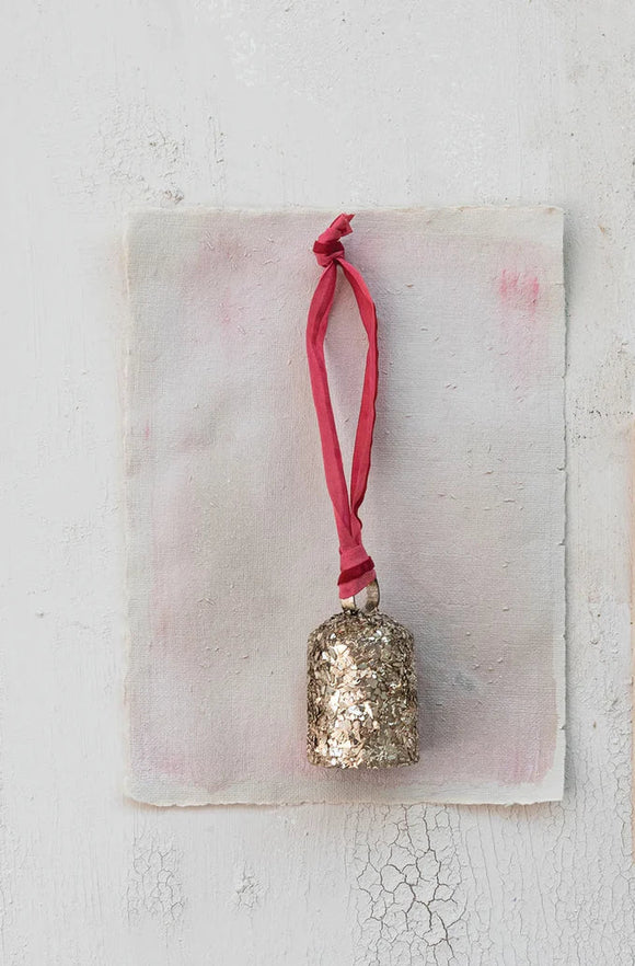 Gold & Glass Bell Ornament with Velvet Ribbon