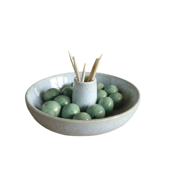 Olive Dish With Toothpick Holder