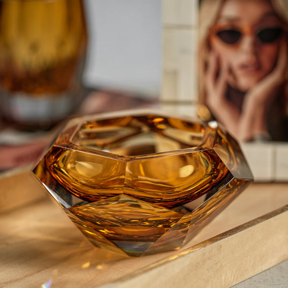 La Bohème Handmade Polished Cut Glass Bowl | Amber