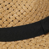 Straw Braided Black Ribbon Strap Sun Hat