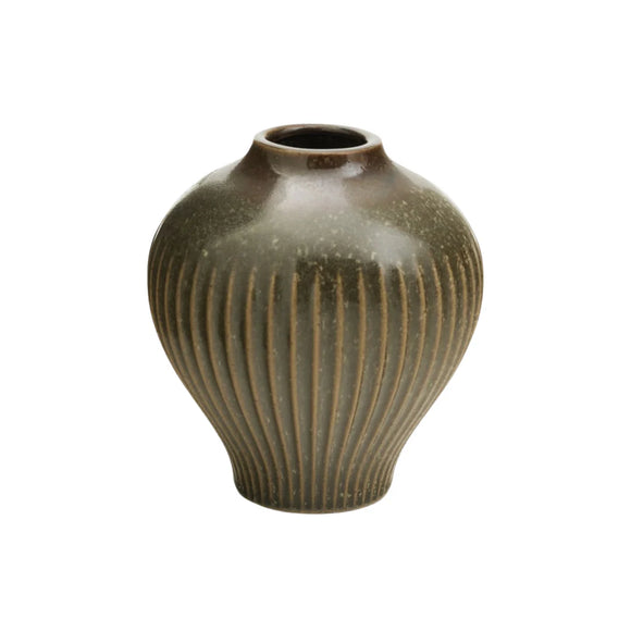 Ribbed Porcelain Vase | Olive Brown