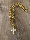 White Cross Necklace with Gold Chain