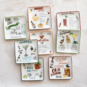 Cocktail Recipe & Art Stoneware Plate