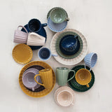 Stoneware Ribbed Mug w/ Saucer |Set of 2
