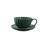 Stoneware Ribbed Mug w/ Saucer |Set of 2