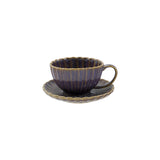 Stoneware Ribbed Mug w/ Saucer |Set of 2