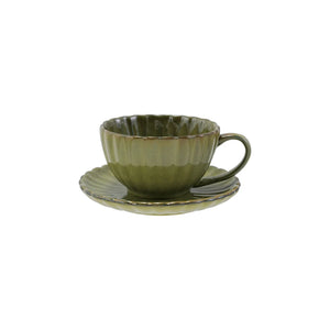 Stoneware Ribbed Mug w/ Saucer |Set of 2