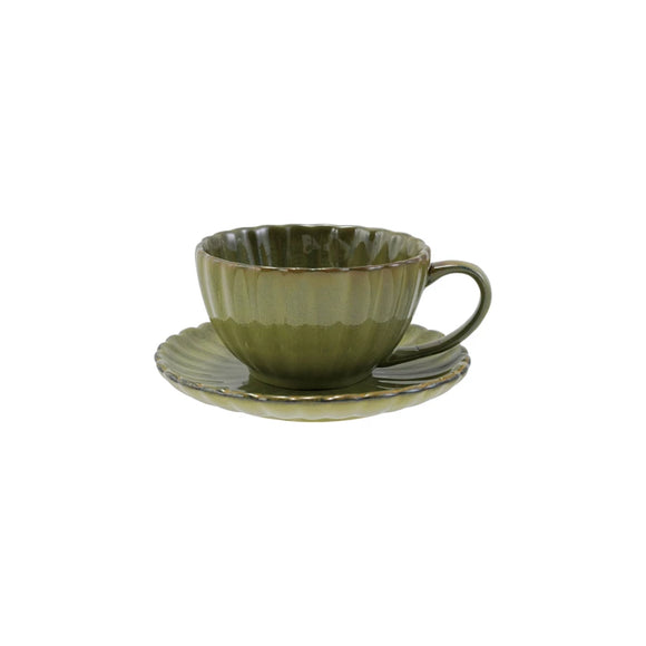 Stoneware Ribbed Mug w/ Saucer |Set of 2