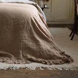 Luxury Coffee Brown Linen Ruffle Bedspread