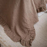 Luxury Coffee Brown Linen Ruffle Bedspread