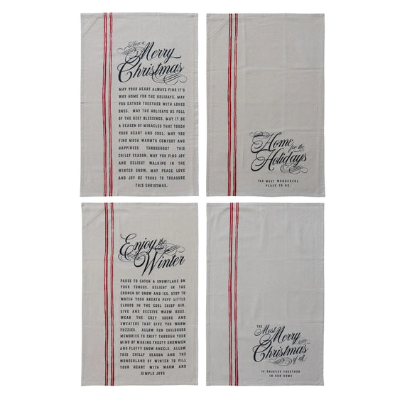 Tea Towel with Stripes & Holiday Print | 2 Styles