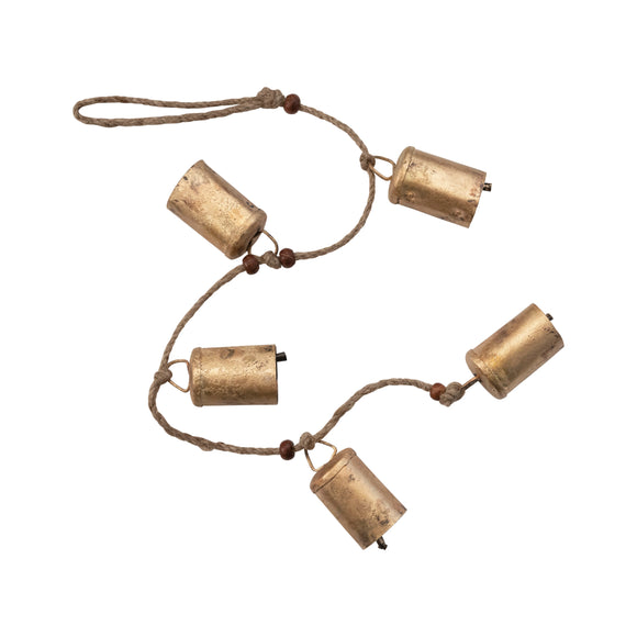 METAL BELLS WITH WOOD BEADS AND JUTE ROPE